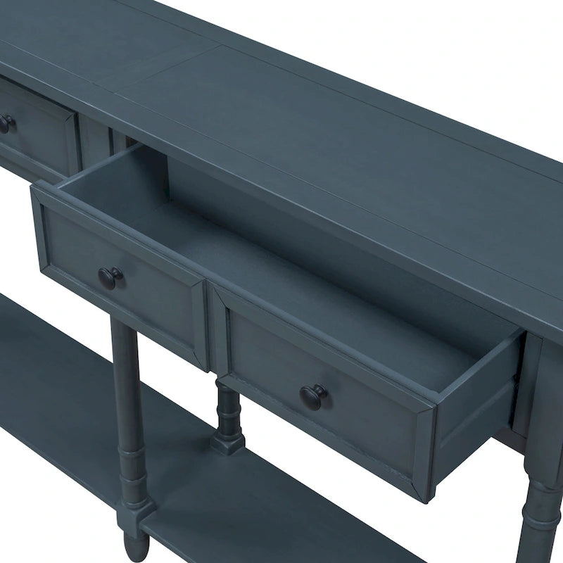 Rustic Console Sofa Table with 2 Drawers and Bottom Shelf