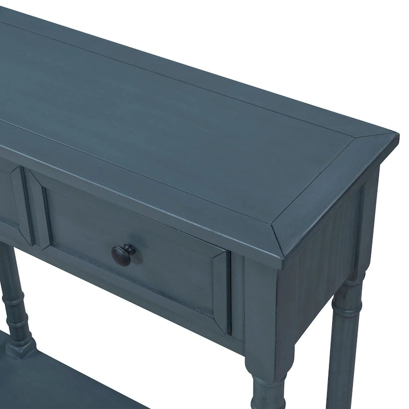 Rustic Console Sofa Table with 2 Drawers and Bottom Shelf
