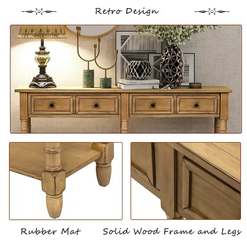 Rustic Console Sofa Table with 2 Drawers and Bottom Shelf
