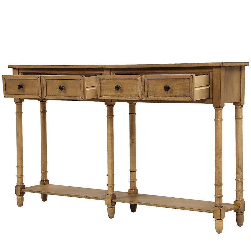 Rustic Console Sofa Table with 2 Drawers and Bottom Shelf