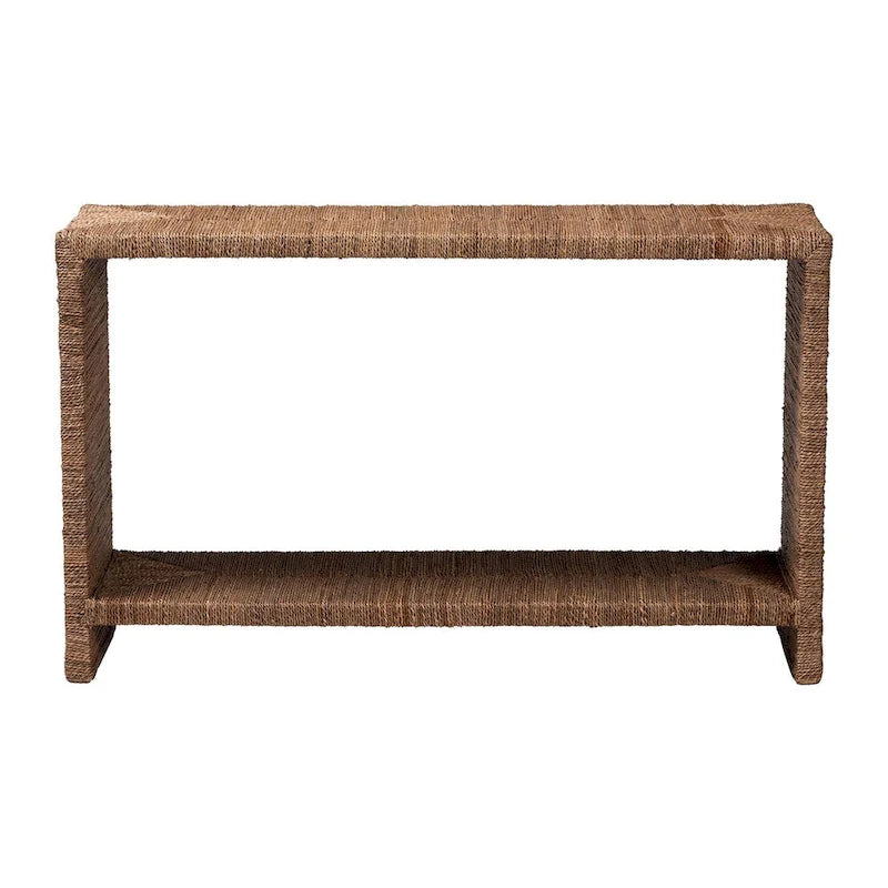 Bohemian Natural Seagrass Console Table, Acacia Wood