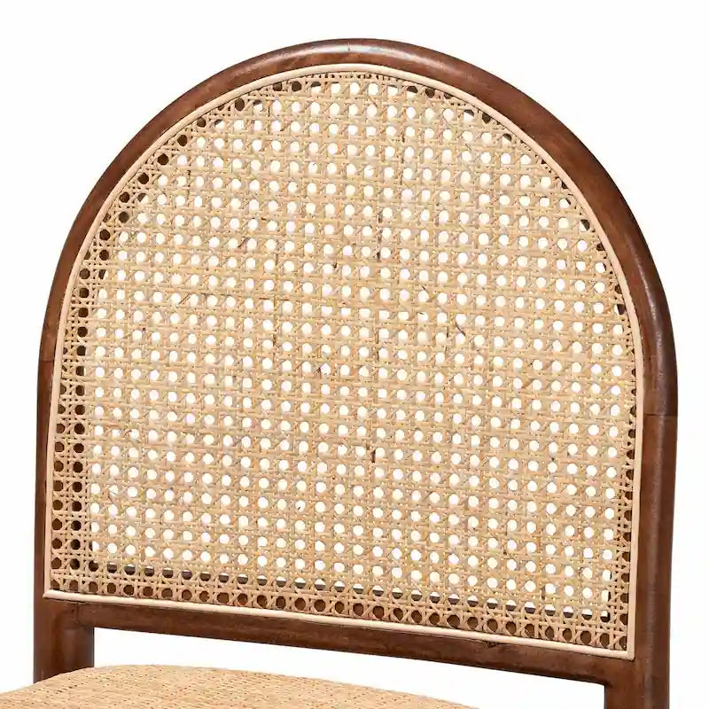 Modern Bohemian Natural Rattan and Acacia Wood 2-Piece Dining Chair Set