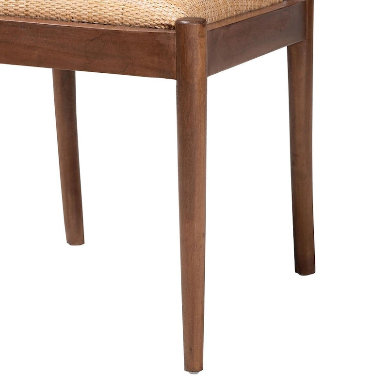 Modern Bohemian Natural Rattan and Acacia Wood 2-Piece Dining Chair Set
