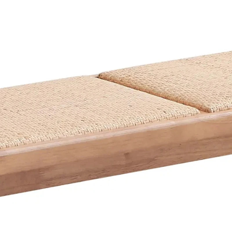51 Inch Dining Bench, Transitional Woven Rattan, Natural Brown Wood