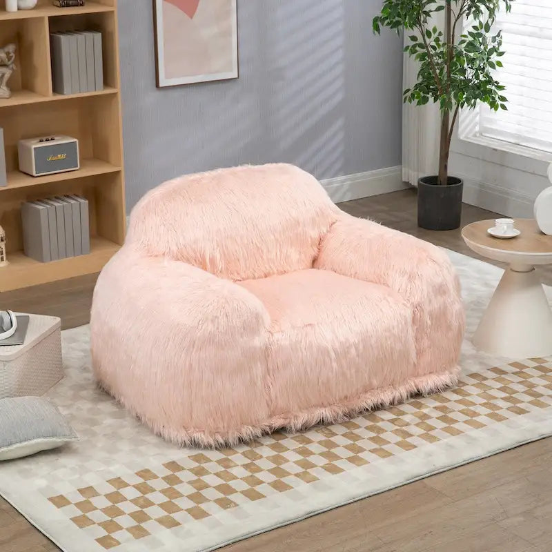 Faux Fur Bean Bag Lounge Chair with Shredded Memory Foam