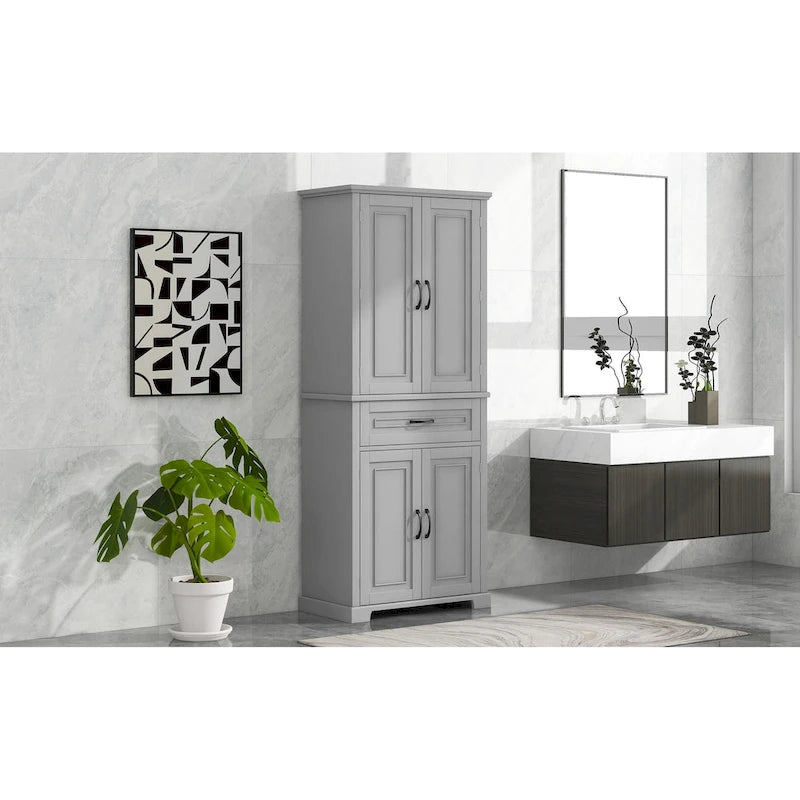 Tall Bathroom Storage Cabinet with Drawers and Adjustable Shelf