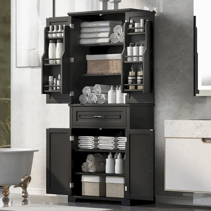 Tall Bathroom Storage Cabinet with Drawers and Adjustable Shelf