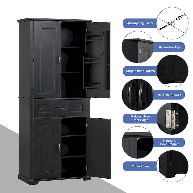 Tall Bathroom Storage Cabinet with Drawers and Adjustable Shelf