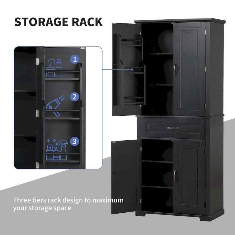 Tall Bathroom Storage Cabinet with Drawers and Adjustable Shelf
